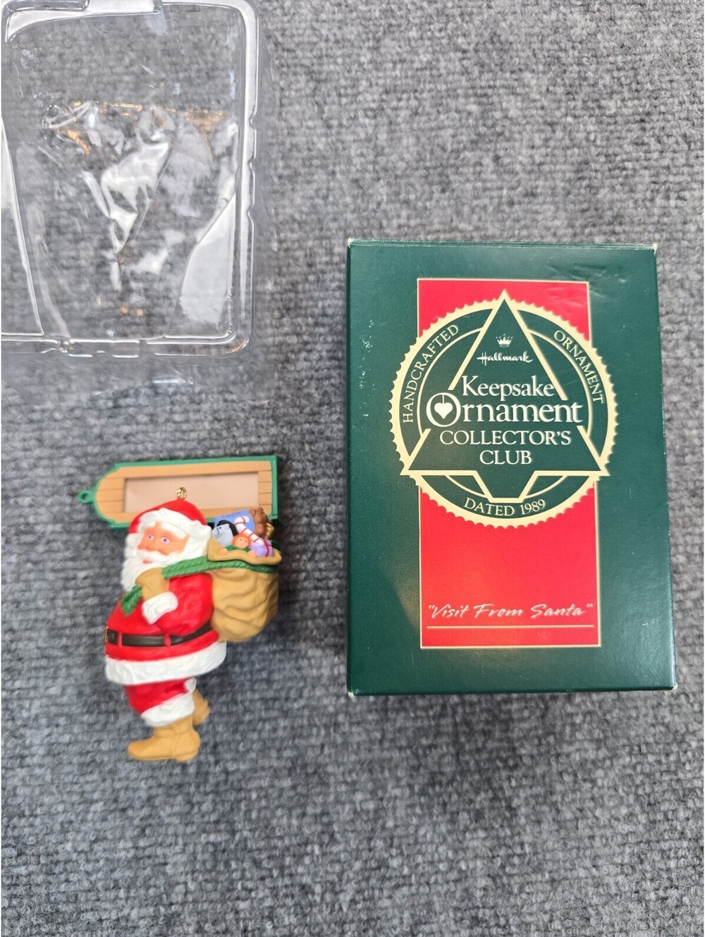 Hallmark Ornament 1989 Visit From Santa Collector's Club Santa Bag Sign
